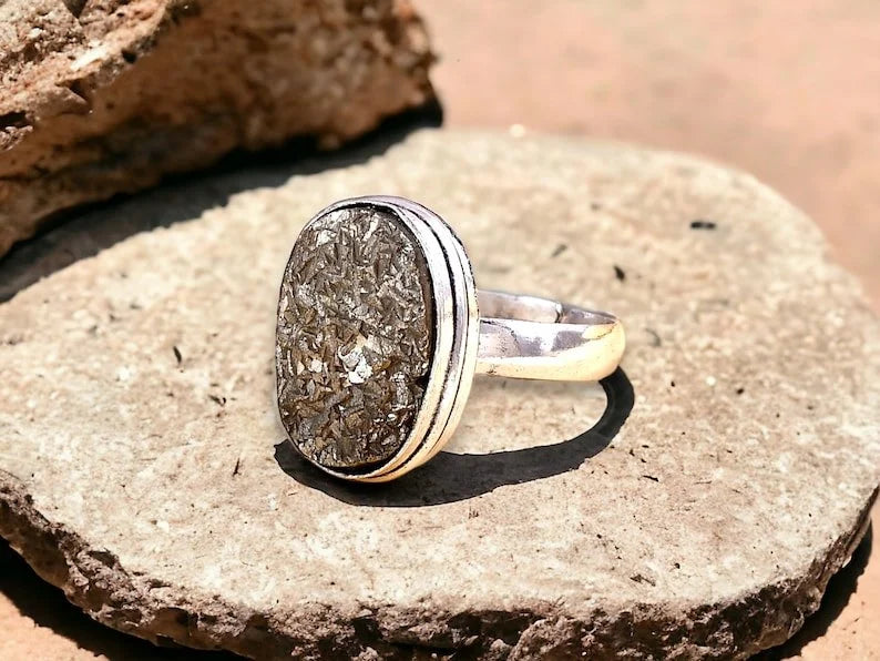 Raw Pyrite Stone Ring - Financial Prosperity